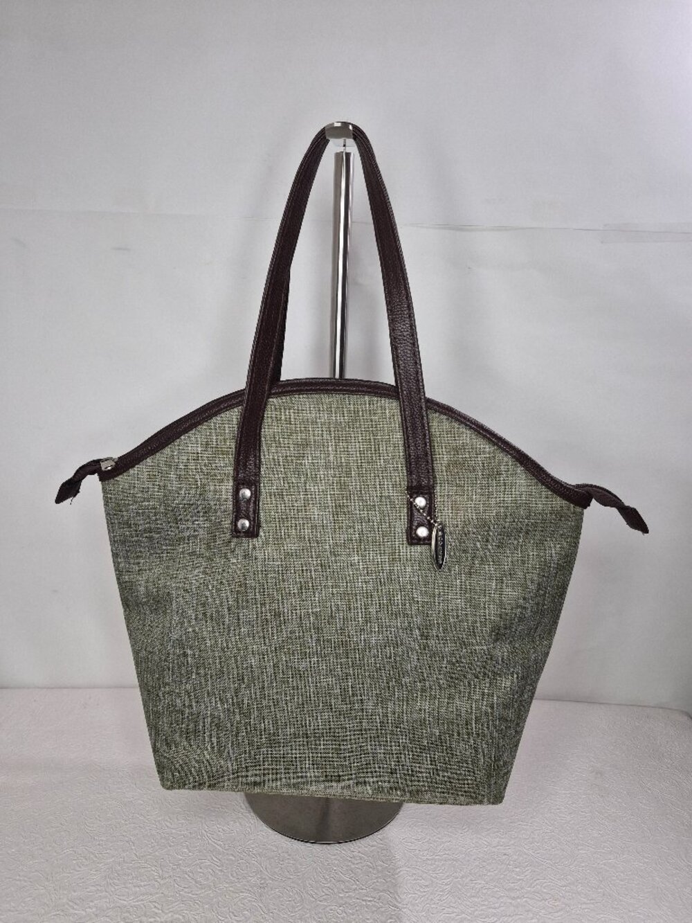 Eco One Green Beige Brown Tweed Print Zipper Insulated Carry Cooler Lunch Bag